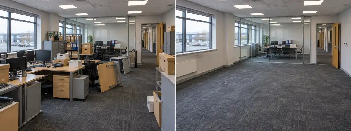 Before and after office clearance at Northumberland Business Park in Cramlington