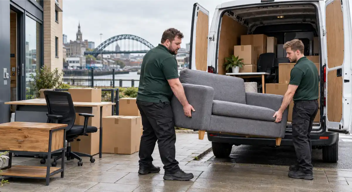 Household and office clearance team loading furniture into a van in Newcastle and Gateshead